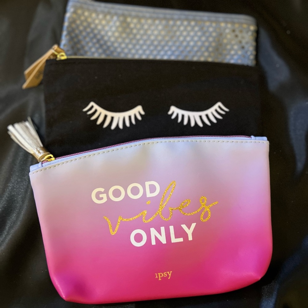 Three never used Ipsy cosmetic bags. Great for your girls birthday parties.